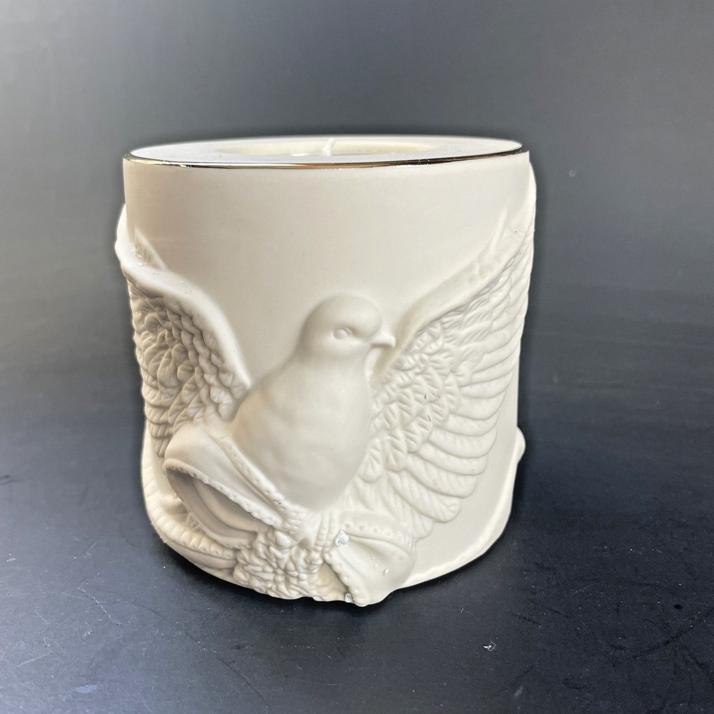 Lenox Radiant Light Dove Votive‎ Candle Holder w/Candle Christmas 3 1/2" Vintage
